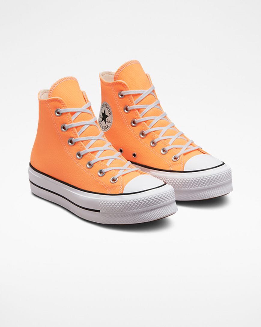 Dámské Boty Na Platformy Converse Chuck Taylor All Star Lift Platene Vysoké Oranžové Černé Bílé | CZ NWO3131